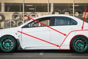 Mitsubishi Lancer Evolution X Varis Style rear fenders for wide-body conversion and improved performance.