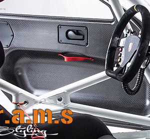 Racing Interior Door Cards for Nissan Silvia designed to clear rollcage, available in carbon fiber, fiberglass, and carbon kevlar, ultra-lightweight and durable.