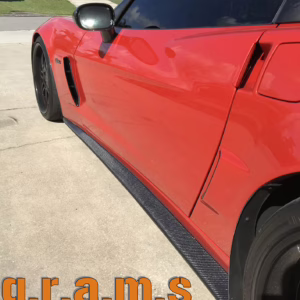 Chevrolet Corvette C6 side skirt extensions in carbon fiber, fiberglass, and carbon kevlar for Z06 and ZR1 models.